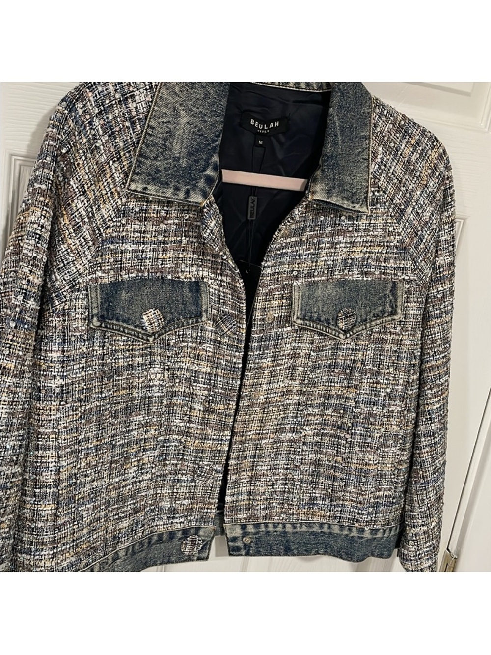 Tweed and Denim Jacket in Multicolor - Picture 2 of 10